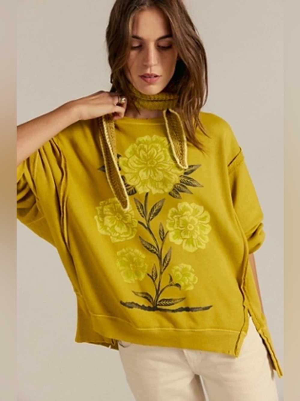 NWT FREE PEOPLE WE THE FREE Graphic Camden Pullover | Lemon Party Combo MSRP $98